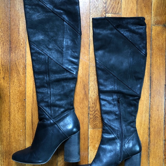 Free People Italian Leather Knee High Heeled Boots - Picture 2 of 3